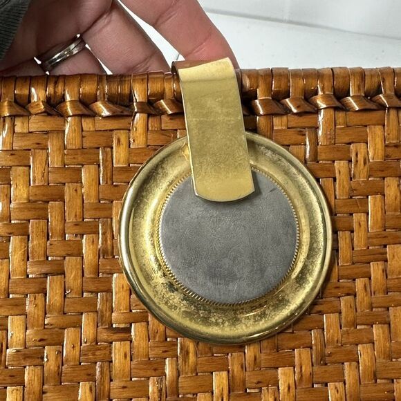Vintage Brown Wicker Clutch Purse Crossbody Italy Rattan Bamboo Gold Hardware - Picture 12 of 16